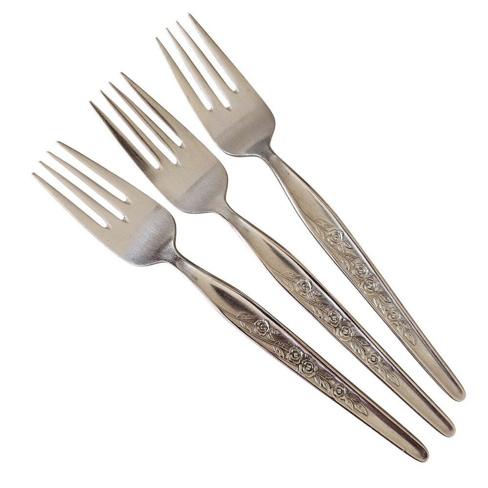 3 Elden Vintage Flower Fork Stainless 7" Rose Midcentury Colonial Style floral E